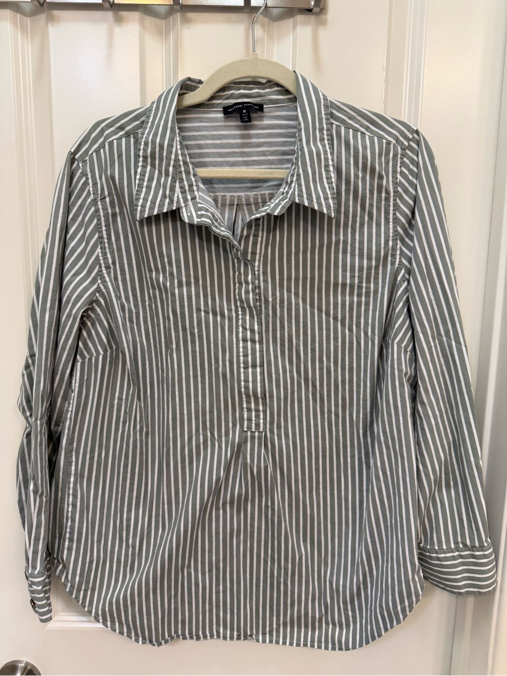 Striped Grey & White Women’s Button-Front Shirt